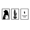 Set de tres cuadros decorativos nórdicos en blanco y negro con osos y frases - Juego de Elementos Bosque Negro Blanco