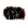 Detailed view of a 3D cracked wall decal featuring a scary long-haired zombie woman figure - 40*60cm Layout