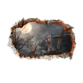 Vinilo 3D de Halloween con mano de zombi saliendo de una tumba bajo la luna llena - Diseño de 40*60cm