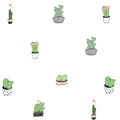 Detail van schattige cartoon succulent en cactus muurstickers met handgetekende potjes - SY010 (Cactus Vetplant Mix)