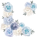 Close-up of light blue peonies and purple roses wall stickers with rich textures - 60*30cm*2PCS Layout