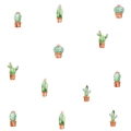 Detail van handgeschilderde aquarel cactus muurstickers met schattige gezichten op wit decor - SY011 (Lachende Cactus Stijl)