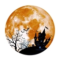 Dettaglio adesivo murale di Halloween con luna, castello, pipistrelli e silhouette zucca - 30*30cm Giallo