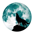 Détail d'un autocollant mural lune lumineuse avec silhouette de loup noir hurlant - 30x30cm / Vert