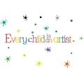 Detail der bunten Wandtattoo Every Child Is An Artist mit Farbspritzer-Effekten - 15*60cm