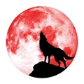 Sticker mural fluorescent avec silhouette de loup noir hurlant devant une pleine lune rouge - 30x30cm / Rouge