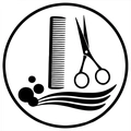 Close-up detail of a black hair salon wall sticker featuring scissors and comb logo icon - 60*60cm Layout