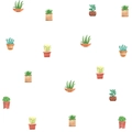 Naadloos aquarelpatroon van vetplanten met handgeschilderde planten in keramiek - SY012 (Aquarel Vetplant Stijl)