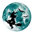 Adesivo murale luna luminosa con silhouette di strega volante e pipistrelli per Halloween - 30*30cm / Verde