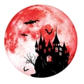 Détail de sticker Halloween montrant une lune rouge, silhouette de château et chauves-souris - 30cm / Rouge