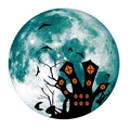 Detailed view of Halloween moon wall sticker with castle silhouette and flying bats - 30*30 / Green