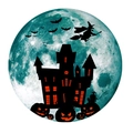 Runder leuchtender Halloween-Wandaufkleber mit Schloss, Hexe, Fledermäusen und Kürbissen - 30*30cm Grün