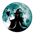 Dettaglio adesivo da parete Halloween con silhouette di strega e gatto nero su luna blu - 30*30cm Verde
