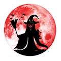 Dettaglio adesivo da parete Halloween con sagoma di strega e luna rossa luminosa - 30*30cm Rosso