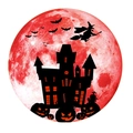 Leuchtender Halloween-Wandtattoo mit Blutmond, Schloss und Hexe für Dekoration - 30*30cm Rot