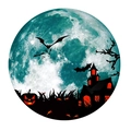 Detailed view of luminous Halloween moon wall sticker with bats and gothic castle silhouette - 30*30cm Green