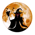 Dettaglio di adesivo murale luna di Halloween con silhouette di strega e gatto nero - 30*30cm Giallo