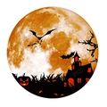 Luminous Halloween wall sticker featuring silhouettes of a castle, bats, and pumpkins on moon - 30*30cm Yellow