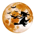 Detail von Halloween Mond Wandtattoo mit fliegender Hexe und Fledermaus Silhouetten - 30*30cm Gelb