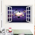 Adesivo murale 3D finestra Sistema Solare con Terra e Saturno per arredo - Finestra Pianeti Spaziali (FX64062)