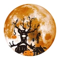 Adesivo murale Halloween con luna luminosa e sagome nere di alberi e zucche per decorazione - Stile Grande (Giallo)