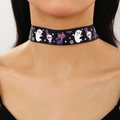 Collana choker di Halloween con stampa di fantasma scheletro e gatto nero su nastro - Fantasma Nero