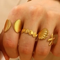 Adjustable golden stainless steel sea shell and starfish ring set for women - Shell Combo Style (07) / Set of 3 / Gold