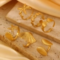 6-piece gold stainless steel adjustable ring set with starfish and seashell designs - Ocean 6-Piece Style (10) / Set of 6 / Gold