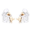 Unique silver and gold tone earrings featuring a girl hugging a dog silhouette design - Human-Pet Hug Style (N-994) / Silver and Gold