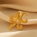 Bohemian gold octopus adjustable ring featuring detailed tentacle texture and ocean style - Granular Octopus Style (10409) / Gold