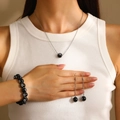 Minimalist black 8-ball billiards jewelry set with necklace bracelet and earrings - 8-Ball Jewelry 3-Piece Set (Necklace/Bracelet/Earrings)