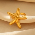 Adjustable gold starfish ring with a polished metallic finish in minimalist style - Polished Starfish Style (10415) / Gold