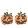 Halloween Kürbis-Ohrringe mit Leopardenmuster-Schleife und orangefarbenen Motiven - Schleife Kürbis Stil (X186)