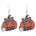 Halloween Holzohrringe mit Geist, Kürbis, Leoparden-Schleife und BOO-Aufschrift - Punktierte Schleife Kürbis Stil (X185)