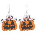 Halloween Holzohrringe Kürbis mit Kuhmuster-Hut und rosa Schleife für Damen - Hut Kürbis Stil (X184)