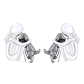 Unique silver-tone hugging girl and dog stud earrings with black enamel detail - Human-Pet Hug Style (N-995) / Silver And Black