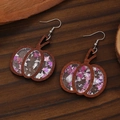 Western Halloween wooden pumpkin earrings with purple maple leaf sequins and resin - Pink Purple Sequin Pumpkin (White K8478)