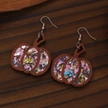 Halloween pumpkin earrings made of dark wood and colorful glitter flakes for women - Multicolor Sequin Pumpkin (White K5543)