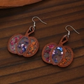 Western wooden pumpkin drop earrings with colorful star sequins and silver hooks - Colorful Star Pumpkin (White K5542)
