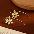 Macro-opname van gouden orchidee-oorbellen met getextureerde bloemblaadjes op hout - Geplooide Bloem Stijl (12179)