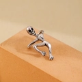 Gothic skull ear cuff in vintage silver finish with climbing human skeleton design - Vintage Silver (4022)