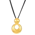 Detailed macro view of the polished gold pendant with black rope necklace - 18K Gold Plated Minimalist Geometric Ball Necklace (0542) / Gold
