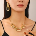 Chunky gold chain link choker necklace and matching earrings set for women - Earrings Necklace (25)