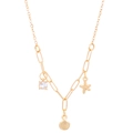 Collana dorata a tema marino con ciondoli a forma di stella marina, conchiglia e zircone - Collana Pendente Conchiglia Stella Marina (N-332) / Oro