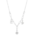 Vista dettagliata della collana d'argento con ciondoli a stella marina, zircone e conchiglia - Collana Pendente Conchiglia Stella Marina (N-333) / Argento