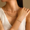 Ensemble élégant collier et bracelet coeur évidé en or avec pierres de zircone blanc - Ensemble Collier & Bracelet / Parure Collier Creux Et Bracelet Doré