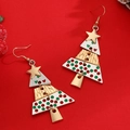 Christmas tree layered drop earrings with colorful enamel finish and gold star top - Polka Dot Christmas Tree Earrings (11066) / Red Green White Patchwork
