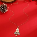 Golden Christmas tree pendant necklace with red and green enamel on festive background - Layered Christmas Tree Necklace (4594) / Painted Multicolor