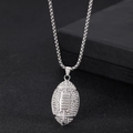 Hip hop silver plated American football pendant necklace with sparkling crystal rhinestones - Silver