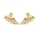 Elegant gold-plated wing earrings with sparkling white crystals for a luxury look - Fan-Shaped Wing Design (KC Gold M-384) / Gold